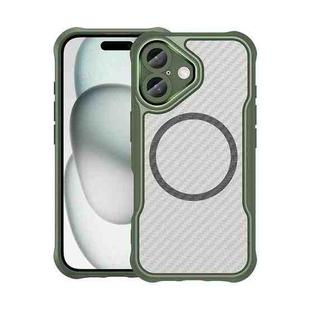 For iPhone 16 Carbon Fiber Texture MagSafe Translucent Phone Case(Green)