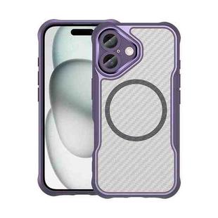 For iPhone 16 Carbon Fiber Texture MagSafe Translucent Phone Case(Purple)