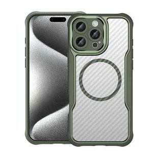 For iPhone 16 Pro Max Carbon Fiber Texture MagSafe Translucent Phone Case(Green)