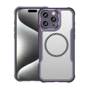 For iPhone 16 Pro Max Carbon Fiber Texture MagSafe Translucent Phone Case(Purple)