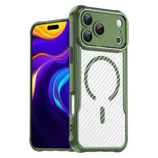 For iPhone 17 Pro Max Carbon Fiber Texture MagSafe Translucent Phone Case(Green)