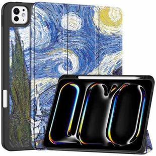 For iPad Pro 11 2024 Custer Painted 3-Fold Holder Smart Leather Tablet Case with Pen Tray(Starry Sky)