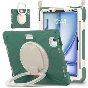 For iPad Air 11 2024 Silicone Hybrid PC Tablet Case with Holder & Shoulder Strap(Emerald Green)