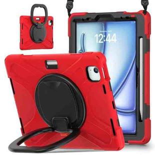 For iPad Air 11 2024 Silicone Hybrid PC Tablet Case with Holder & Shoulder Strap(Red)