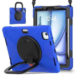 For iPad Air 11 2024 Silicone Hybrid PC Tablet Case with Holder & Shoulder Strap(Blue)