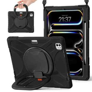 For iPad Pro 11 2024 Silicone Hybrid PC Tablet Case with Holder & Shoulder Strap(Black)