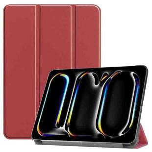 For iPad Pro 11 2024 Custer TPU Pure Color 3-Fold Holder Smart Leather Tablet Case with Pen Tray(Wine Red)