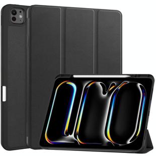 For iPad Pro 13 2024 Custer TPU Pure Color 3-Fold Holder Smart Leather Tablet Case with Pen Tray(Black)