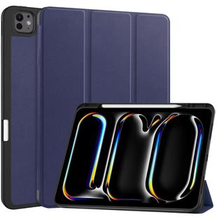 For iPad Pro 13 2024 Custer TPU Pure Color 3-Fold Holder Smart Leather Tablet Case with Pen Tray(Dark Blue)