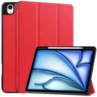 For iPad Air 13 2024 Custer TPU Pure Color 3-Fold Holder Smart Leather Tablet Case with Pen Tray(Red)