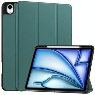 For iPad Air 13 2024 / 2025 Custer TPU Pure Color 3-Fold Holder Smart Leather Tablet Case with Pen Tray(Dark Green)