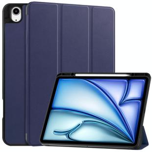 For iPad Air 13 2024 / 2025 Custer TPU Pure Color 3-Fold Holder Smart Leather Tablet Case with Pen Tray(Dark Blue)