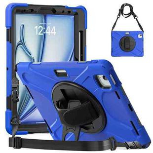 For iPad Air 11 2024 Rotatable Holder Silicone Hybrid PC Tablet Case with Shoulder Strap(Blue)