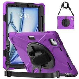 For iPad Air 11 2024 Rotatable Holder Silicone Hybrid PC Tablet Case with Shoulder Strap(Purple)