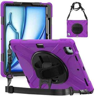 For iPad Air 13 2024 Rotatable Holder Silicone Hybrid PC Tablet Case with Shoulder Strap(Purple)