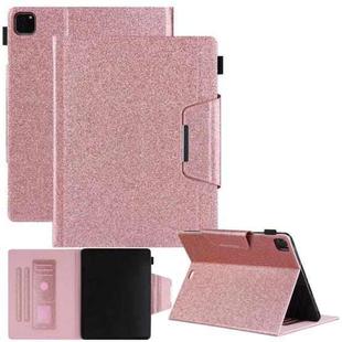 For iPad Pro 11 2024 Glitter Metal Buckle Leather Smart Tablet Case(Rose Gold)