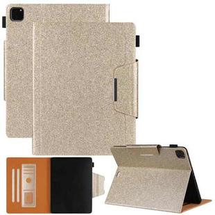 For iPad Pro 11 2024 Glitter Metal Buckle Leather Smart Tablet Case(Gold)