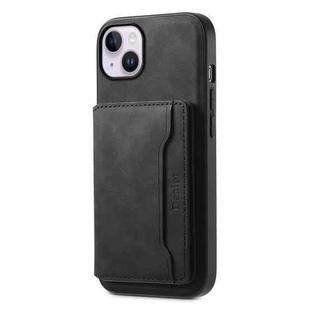 For iPhone 14 Plus Denior D13 Retro Texture Leather MagSafe Card Bag Phone Case(Black)
