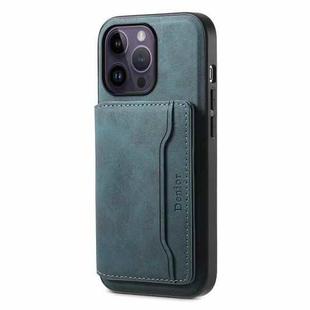 For iPhone 14 Pro Max Denior D13 Retro Texture Leather MagSafe Card Bag Phone Case(Blue)