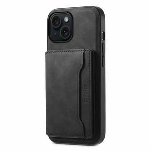 For iPhone 15 Denior D13 Retro Texture Leather MagSafe Card Bag Phone Case(Black)