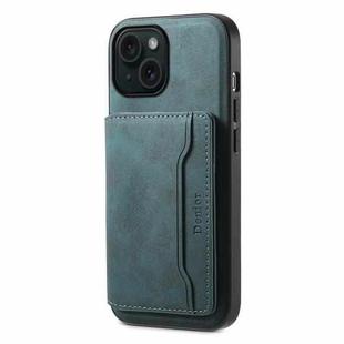 For iPhone 15 Denior D13 Retro Texture Leather MagSafe Card Bag Phone Case(Blue)
