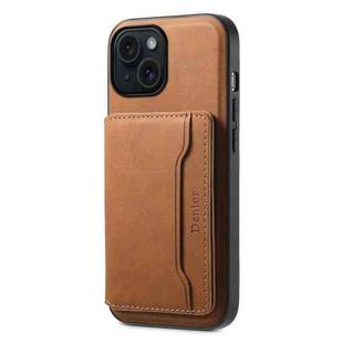 For iPhone 15 Denior D13 Retro Texture Leather MagSafe Card Bag Phone Case(Brown)