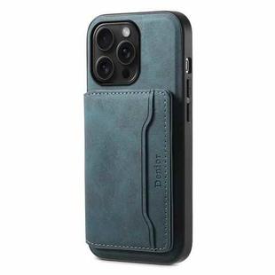 For iPhone 15 Pro Max Denior D13 Retro Texture Leather MagSafe Card Bag Phone Case(Blue)