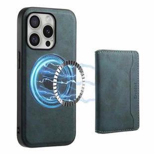 For iPhone 16 Pro Denior D13 Retro Texture Leather MagSafe Card Bag Phone Case(Blue)