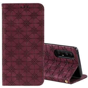For Oppo Reno3 Pro / Find X2 Lucky Flowers Embossing Pattern Magnetic Horizontal Flip Leather Case with Holder & Card Slots(Wine Red)