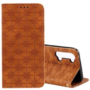 For Oppo Reno3 / Find X2 Lite Lucky Flowers Embossing Pattern Magnetic Horizontal Flip Leather Case with Holder & Card Slots(Brown)