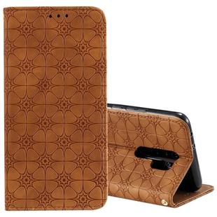 For Xiaomi Redmi 9 Lucky Flowers Embossing Pattern Magnetic Horizontal Flip Leather Case with Holder & Card Slots(Brown)