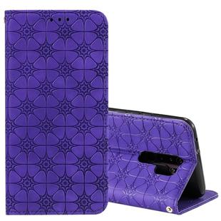 For Xiaomi Redmi 9 Lucky Flowers Embossing Pattern Magnetic Horizontal Flip Leather Case with Holder & Card Slots(Purple)