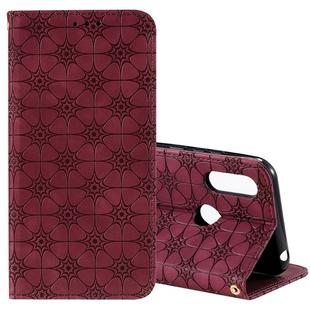 For Motorola Moto E6s Lucky Flowers Embossing Pattern Magnetic Horizontal Flip Leather Case with Holder & Card Slots(Wine Red)