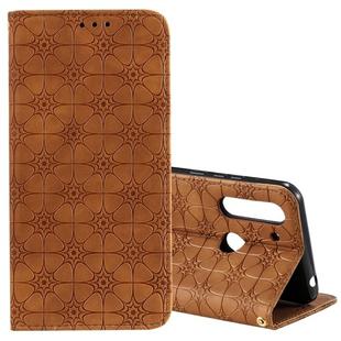 For Motorola Moto G8 Power Lite Lucky Flowers Embossing Pattern Magnetic Horizontal Flip Leather Case with Holder & Card Slots(Brown)