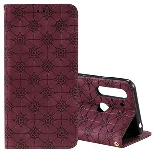 For Motorola Moto G8 Power Lite Lucky Flowers Embossing Pattern Magnetic Horizontal Flip Leather Case with Holder & Card Slots(Wine Red)