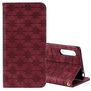 For Sony Xperia L4 Lucky Flowers Embossing Pattern Magnetic Horizontal Flip Leather Case with Holder & Card Slots(Wine Red)