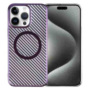 For iPhone 15 Pro Max 6D Plated Carbon Fiber Clear Magsafe PC Phone Case(Aurora Purple)