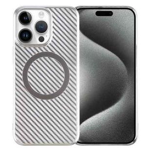 For iPhone 15 Pro 6D Plated Carbon Fiber Clear Magsafe PC Phone Case(Starlight Silver)