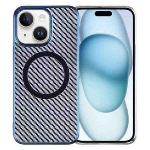 For iPhone 15 Plus 6D Plated Carbon Fiber Clear Magsafe PC Phone Case(Dream Blue)