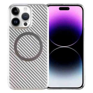 For iPhone 14 Pro 6D Plated Carbon Fiber Clear Magsafe PC Phone Case(Starlight Silver)