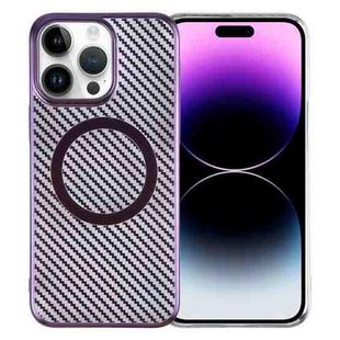 For iPhone 14 Pro 6D Plated Carbon Fiber Clear Magsafe PC Phone Case(Aurora Purple)