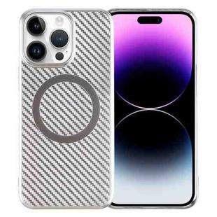 For iPhone 14 Pro Max 6D Plated Carbon Fiber Clear Magsafe PC Phone Case(Starlight Silver)