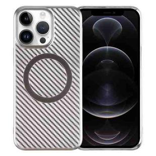 For iPhone 12 Pro Max 6D Plated Carbon Fiber Clear Magsafe PC Phone Case(Titanium Grey)