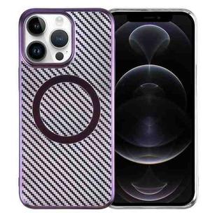 For iPhone 12 Pro 6D Plated Carbon Fiber Clear Magsafe PC Phone Case(Aurora Purple)
