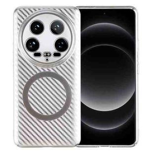 For Xiaomi 14 Ultra 6D Plated Carbon Fiber Clear Magsafe PC Phone Case(Starlight Silver)