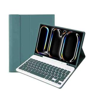 For iPad Pro 11 2024 A13B Lambskin Texture Bluetooth Touch Keyboard Leather Tablet Case with Pen Slot(Dark Green)