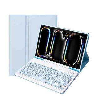 For iPad Pro 11 2024 A13B Lambskin Texture Bluetooth Touch Keyboard Leather Tablet Case with Pen Slot(Light Blue)