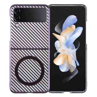 For Samsung Galaxy Z Flip4 6D Plated Carbon Fiber Clear Magsafe PC Phone Case(Aurora Purple)