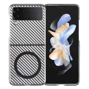 For Samsung Galaxy Z Flip4 6D Plated Carbon Fiber Clear Magsafe PC Phone Case(Titanium Grey)