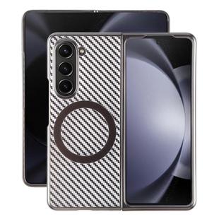 For Samsung Galaxy Z Fold5 6D Plated Carbon Fiber Clear Magsafe PC Phone Case(Titanium Grey)